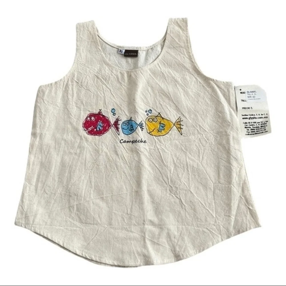 Little Blessings Girls Tank Top Size XL Beige Cream Fish Animal Print Cotton NWT